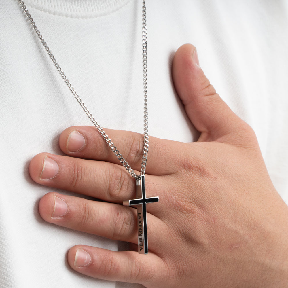 Custom Black Enamel Cross Necklace