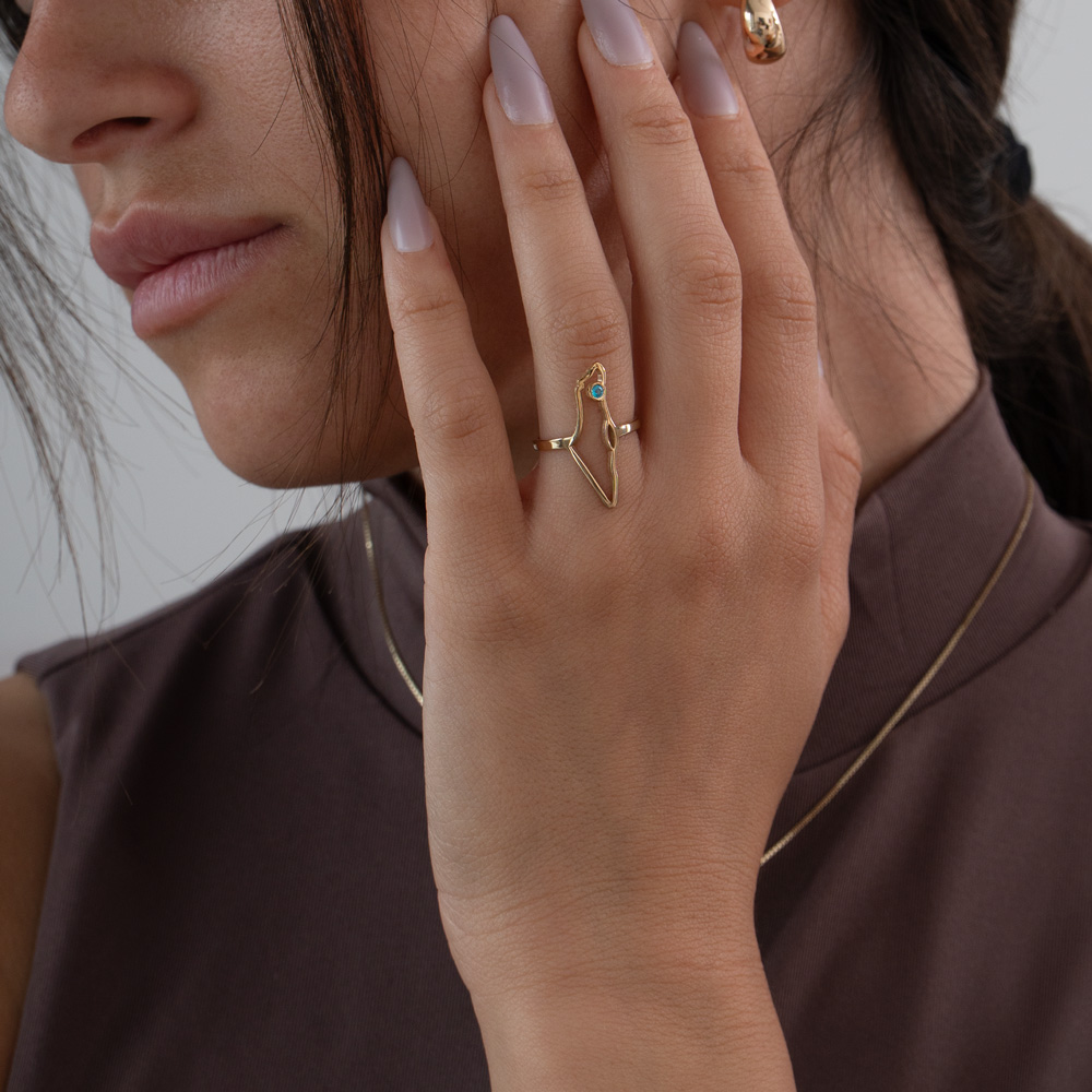 Birthstone Israel Map Ring