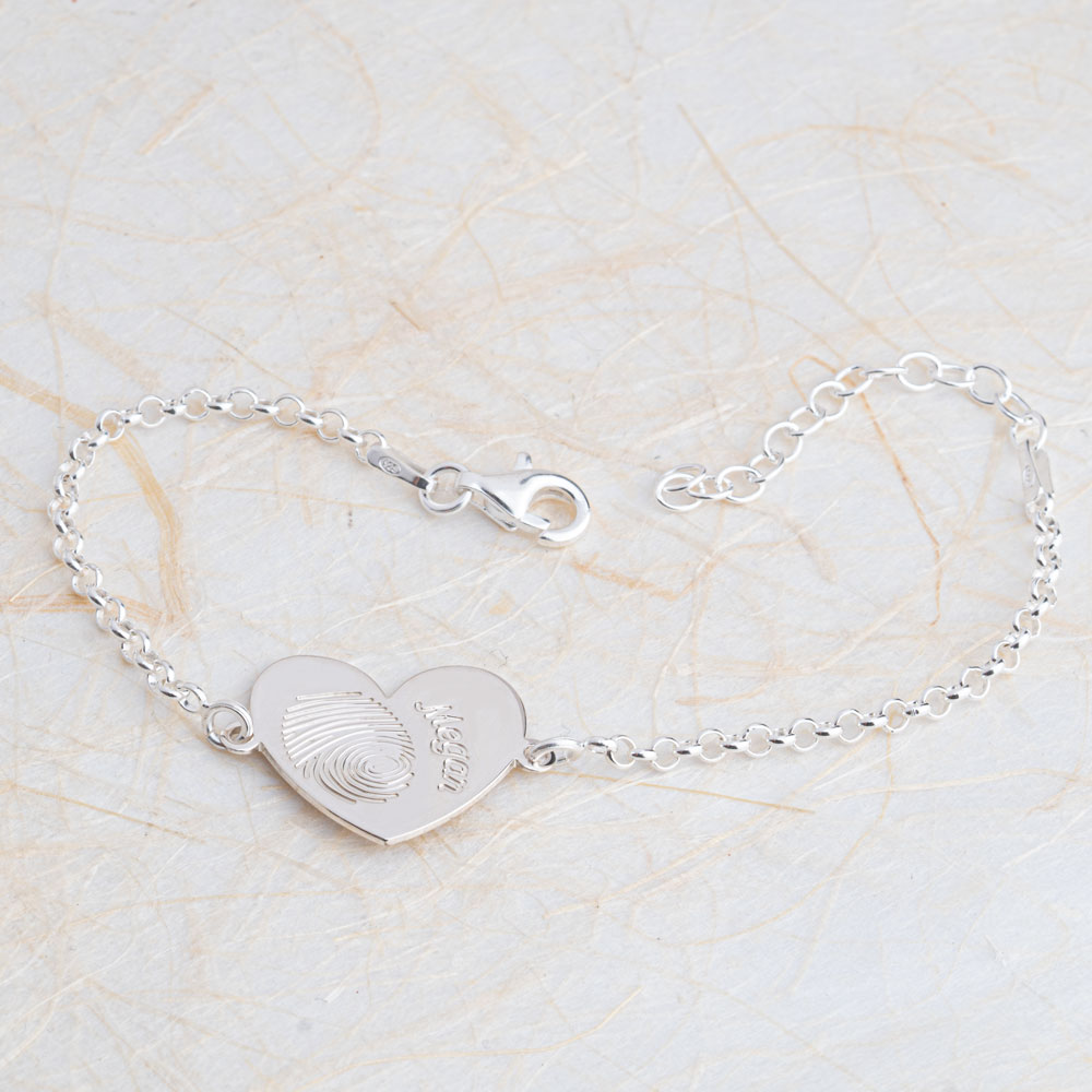 Engraved Fingerprint Heart Bracelet