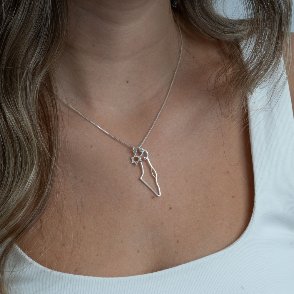 Israel Map Necklace with Star of David Charm