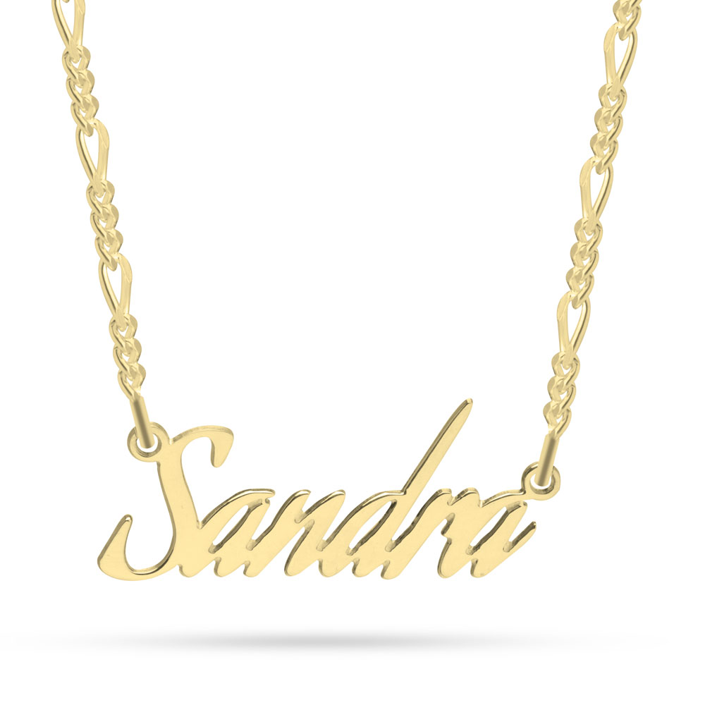 Cursive Name Necklace With Figaro Chain 