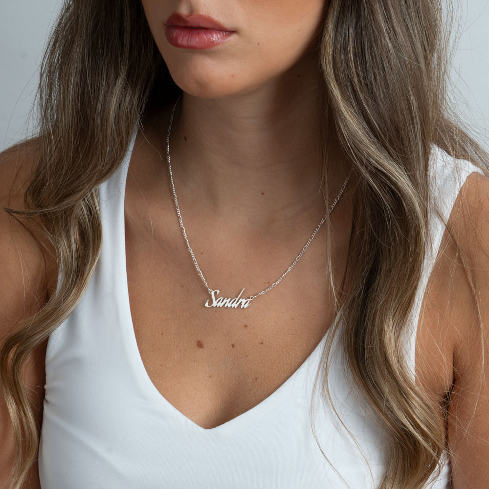Cursive Name Necklace With Figaro Chain 