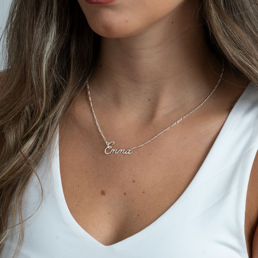 Calligraphy Name Necklace with Figaro Chain
