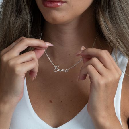 Calligraphy Name Necklace with Figaro Chain