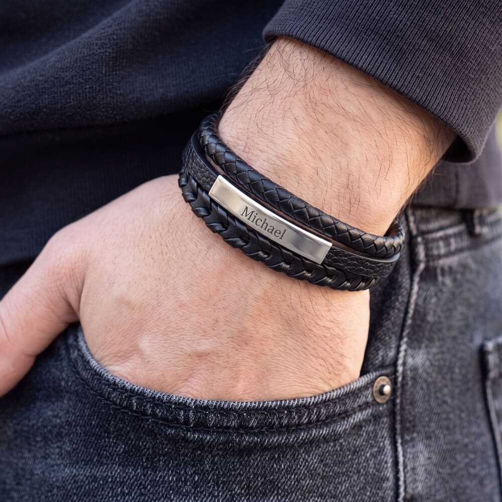 Triple Layer Engraved Men's Bracelet