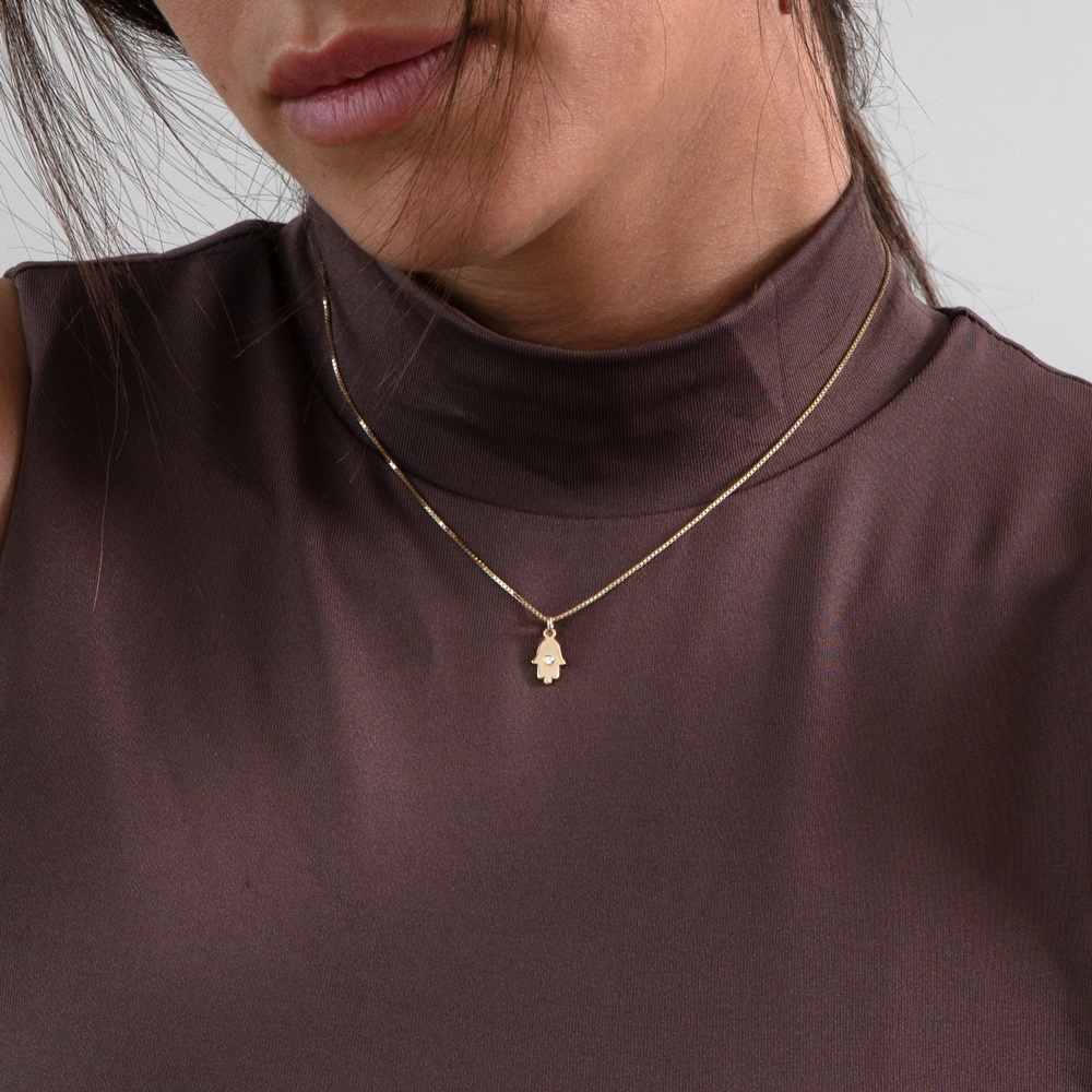 Dainty Diamond Hamsa Necklace