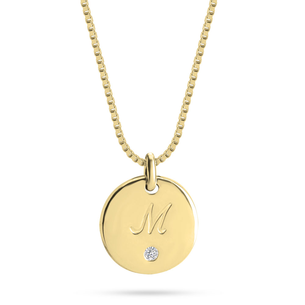 Dainty Initial Diamond Disc Necklace