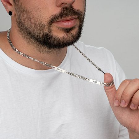 Multiple Name Necklace For Men - Figaro Chain