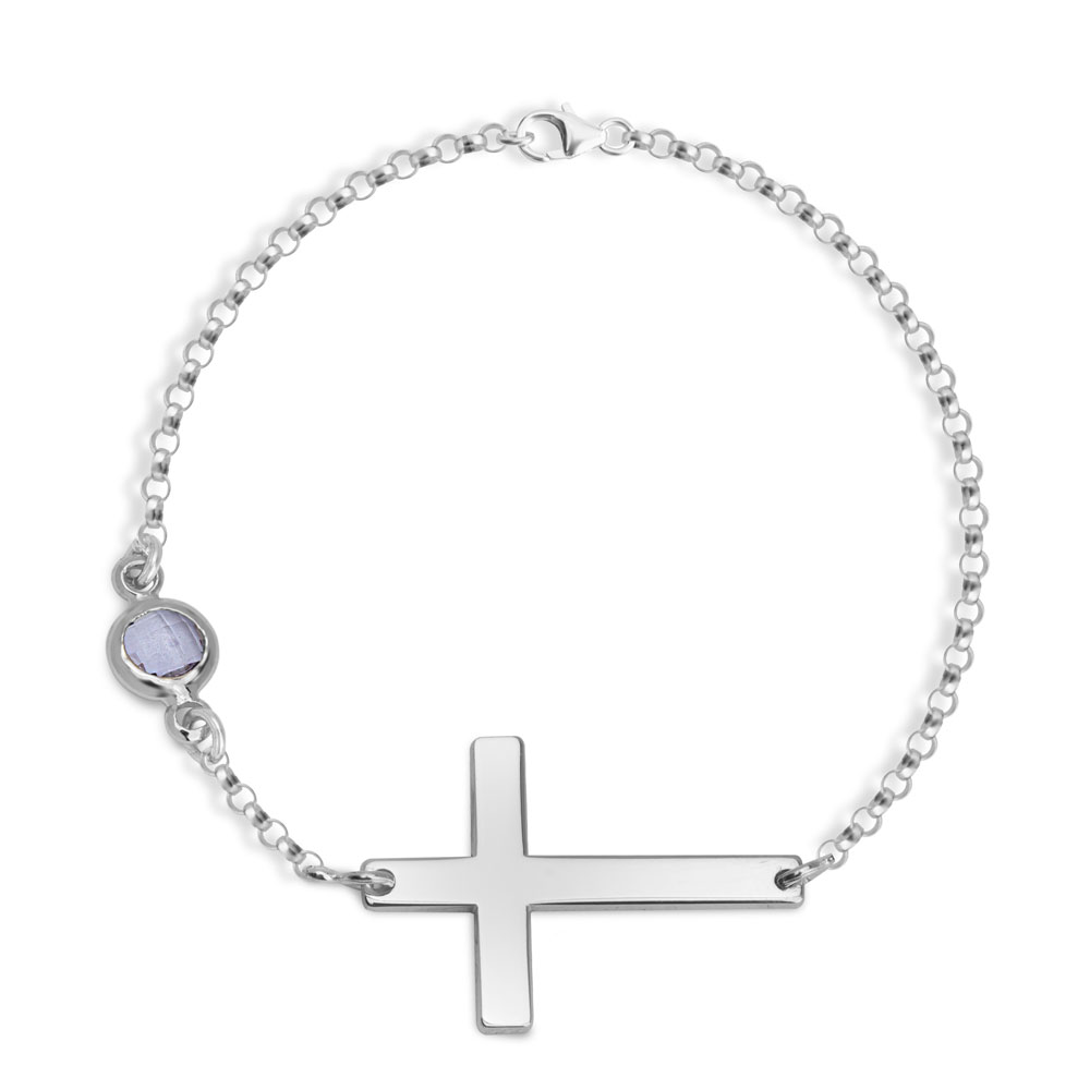 Custom Birthstone Cross Bracelet