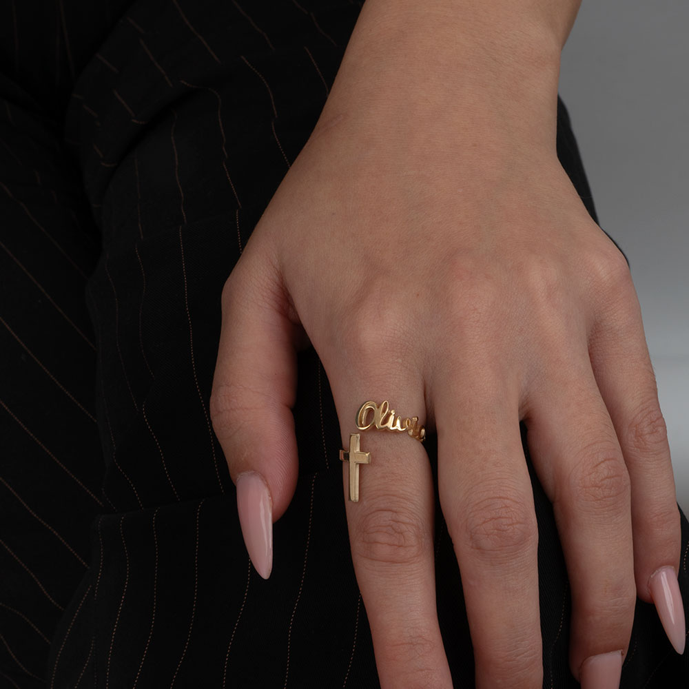 Custom Name Cross Ring