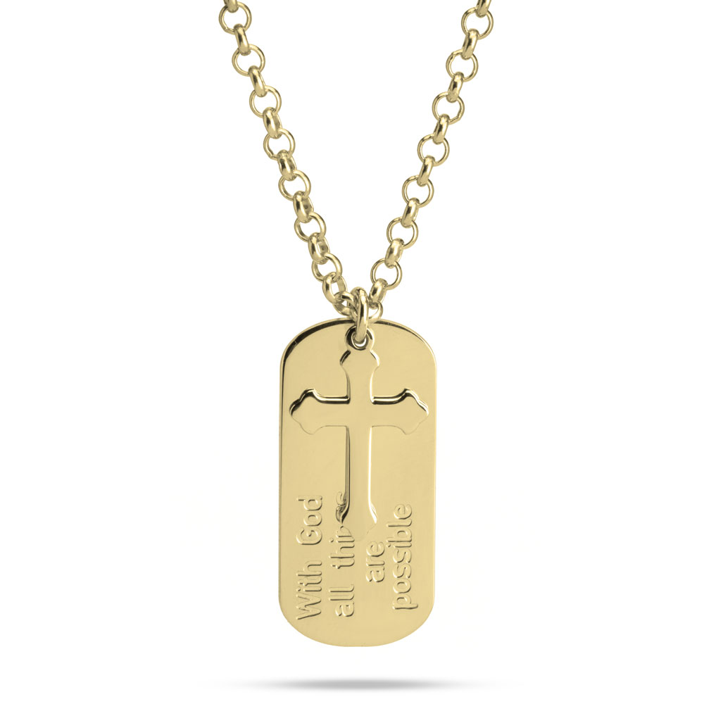 Engraved Cross and Dog Tag Necklace For Him