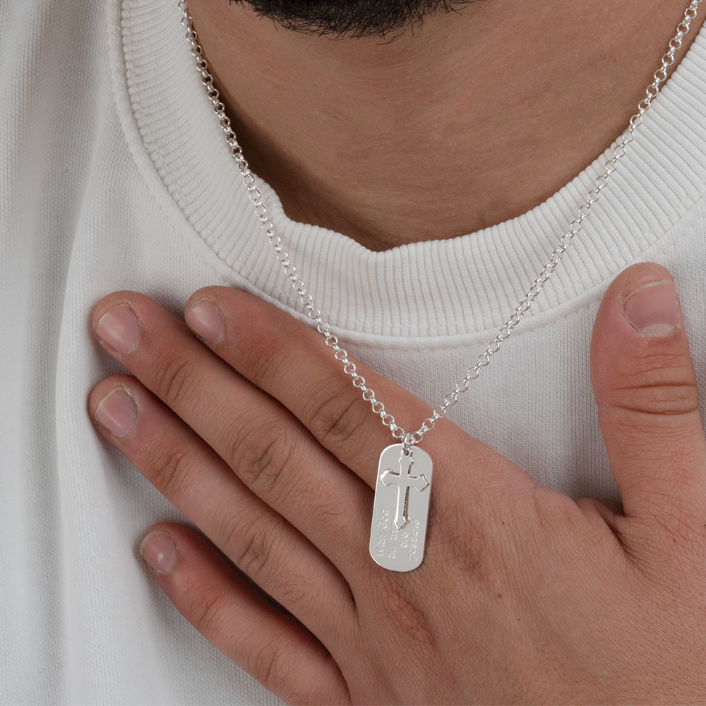 Engraved Cross and Dog Tag Necklace For Him