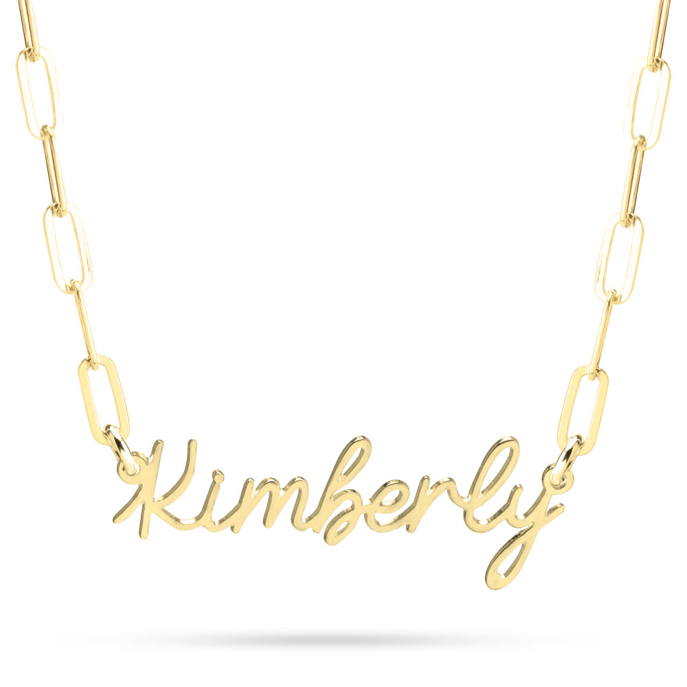 Light Cursive Name Necklace - Paperclip Chain