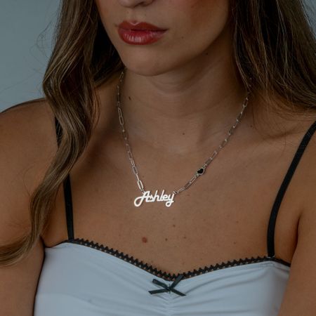 Paperclip Name Necklace with Heart Charm