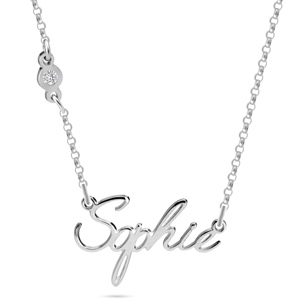 Name Necklace with Diamond on the Chain