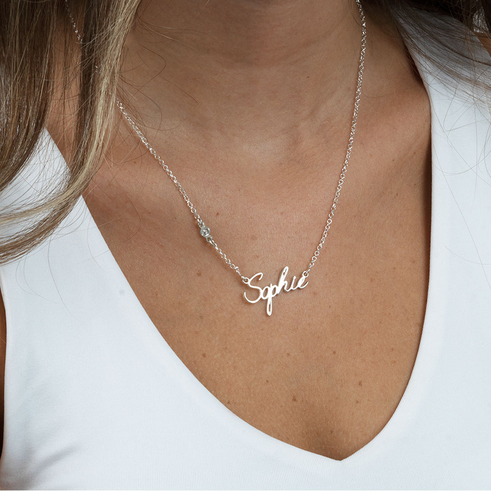 Name Necklace with Diamond on the Chain