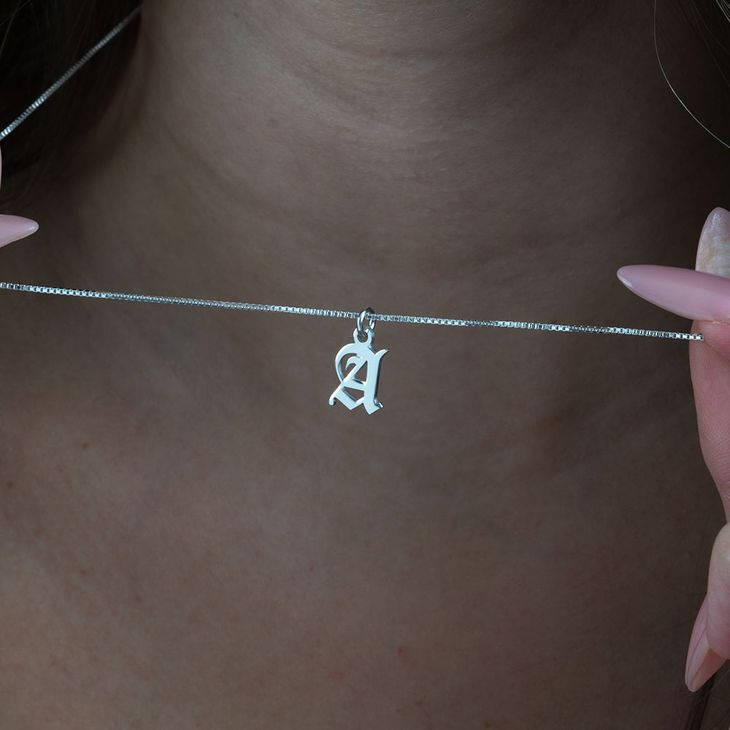 Dainty Gothic Initial Necklace model