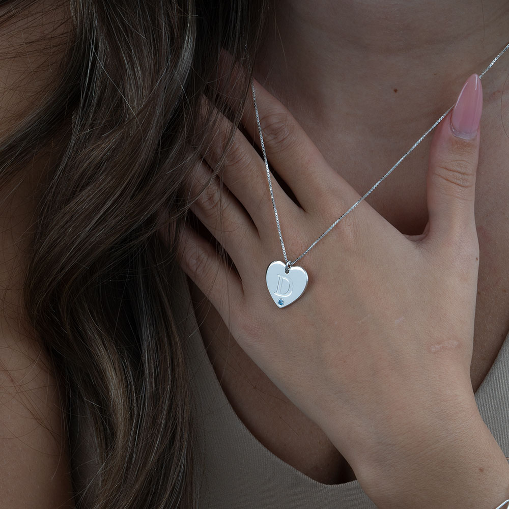 Initial Heart Necklace with Birthstone