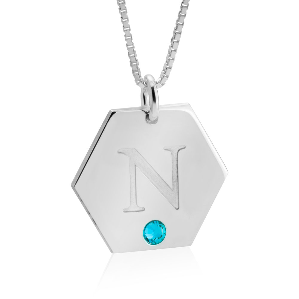 Initial Hexagon necklace with birthstone