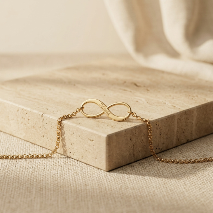 Stylish couple wearing Infinity Matching Bracelets with a focus on the infinity design.
