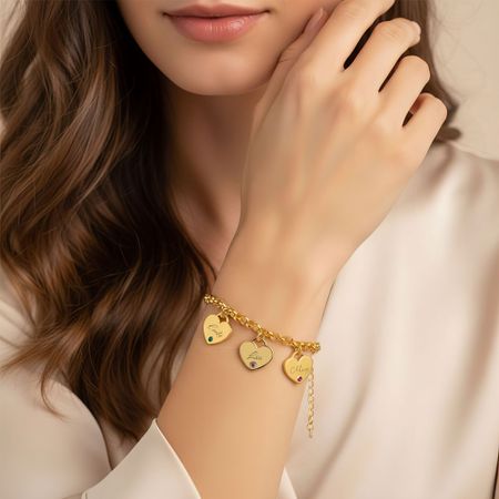 Custom Heart Birthstone Bracelet For Mom