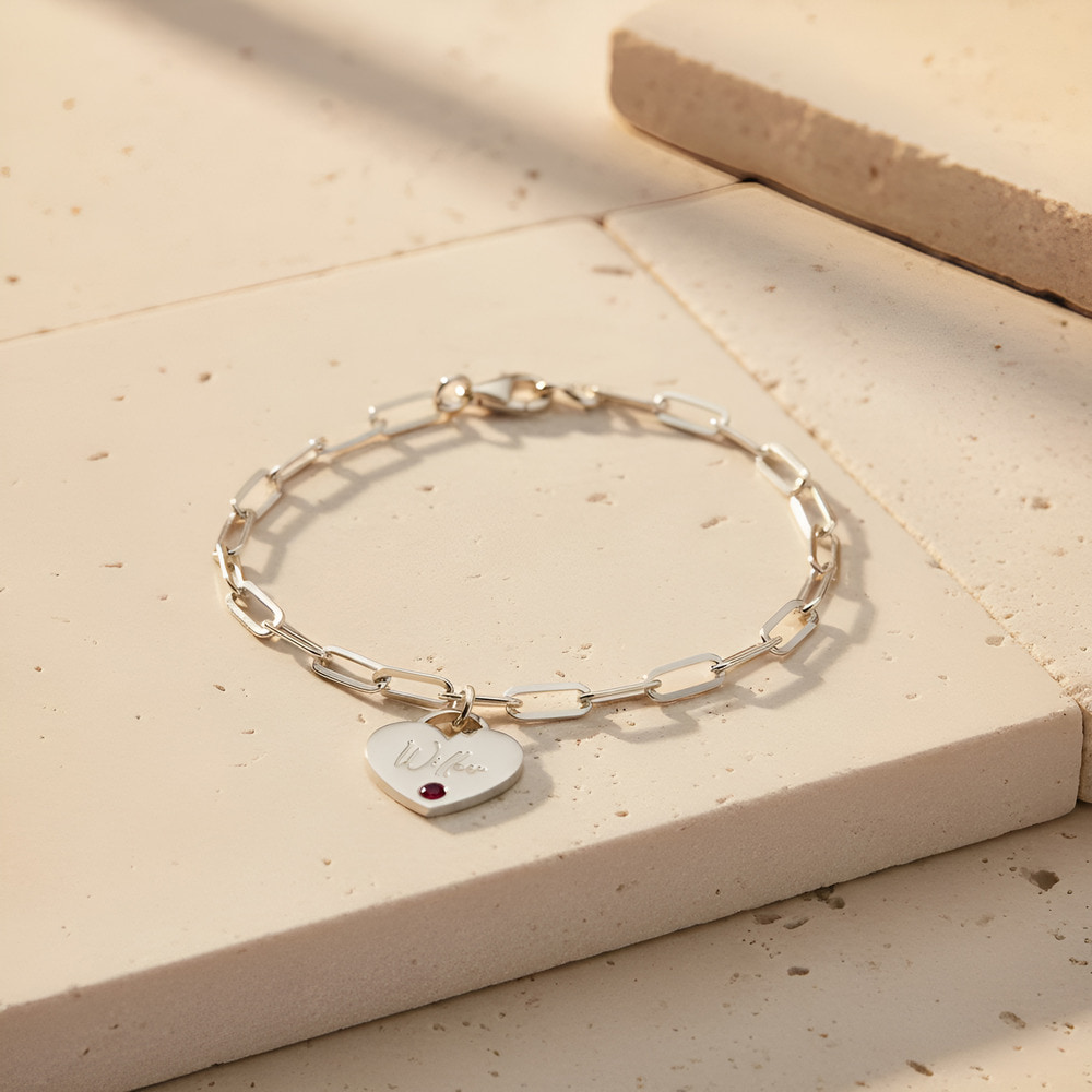 Paperclip Heart Birthstone Bracelet For Mom