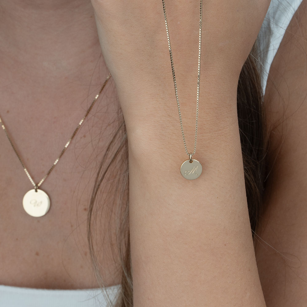 Mother Daughter Initial Necklace Set on a model - 2
