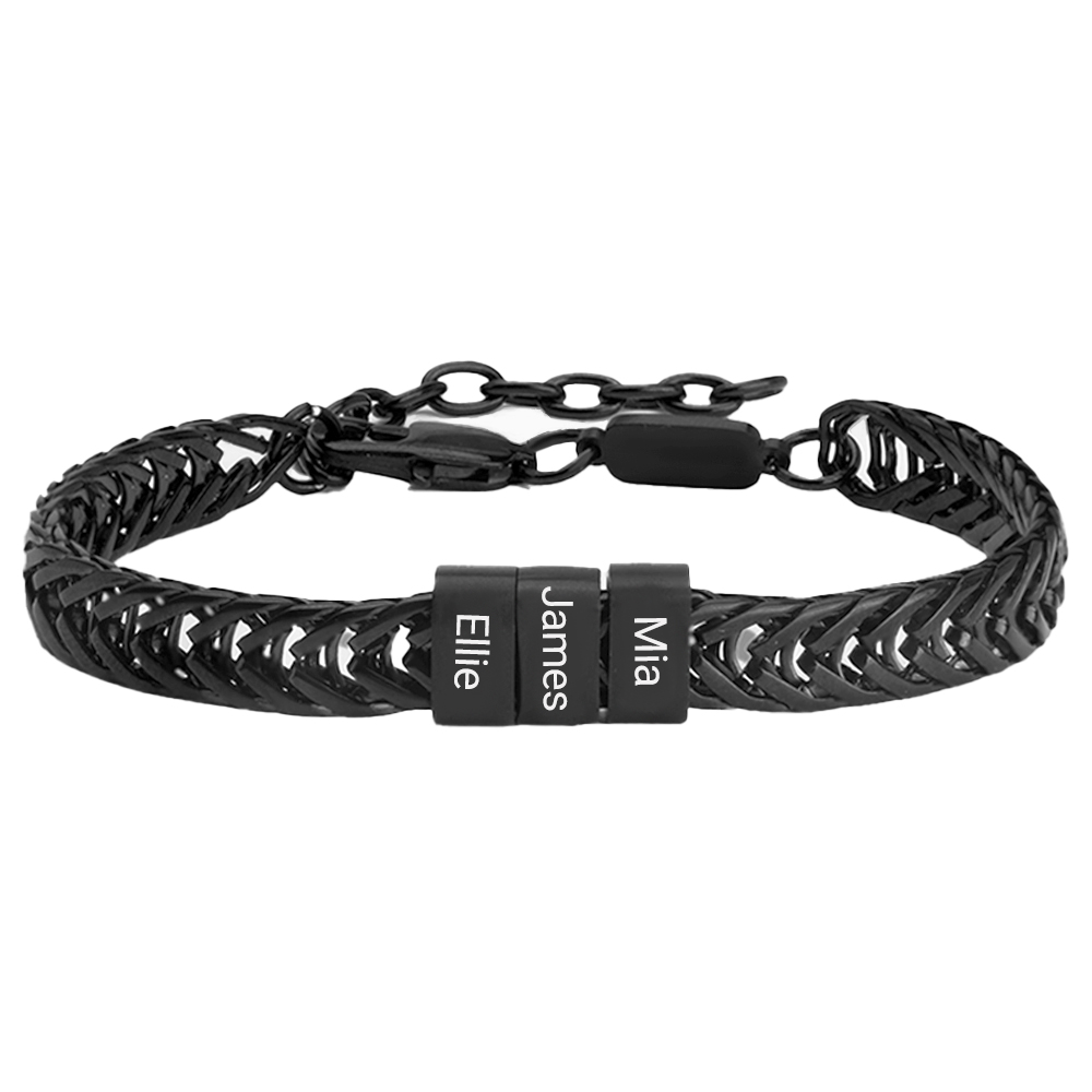 Engraved Black Dad Bracelet with Kids Names