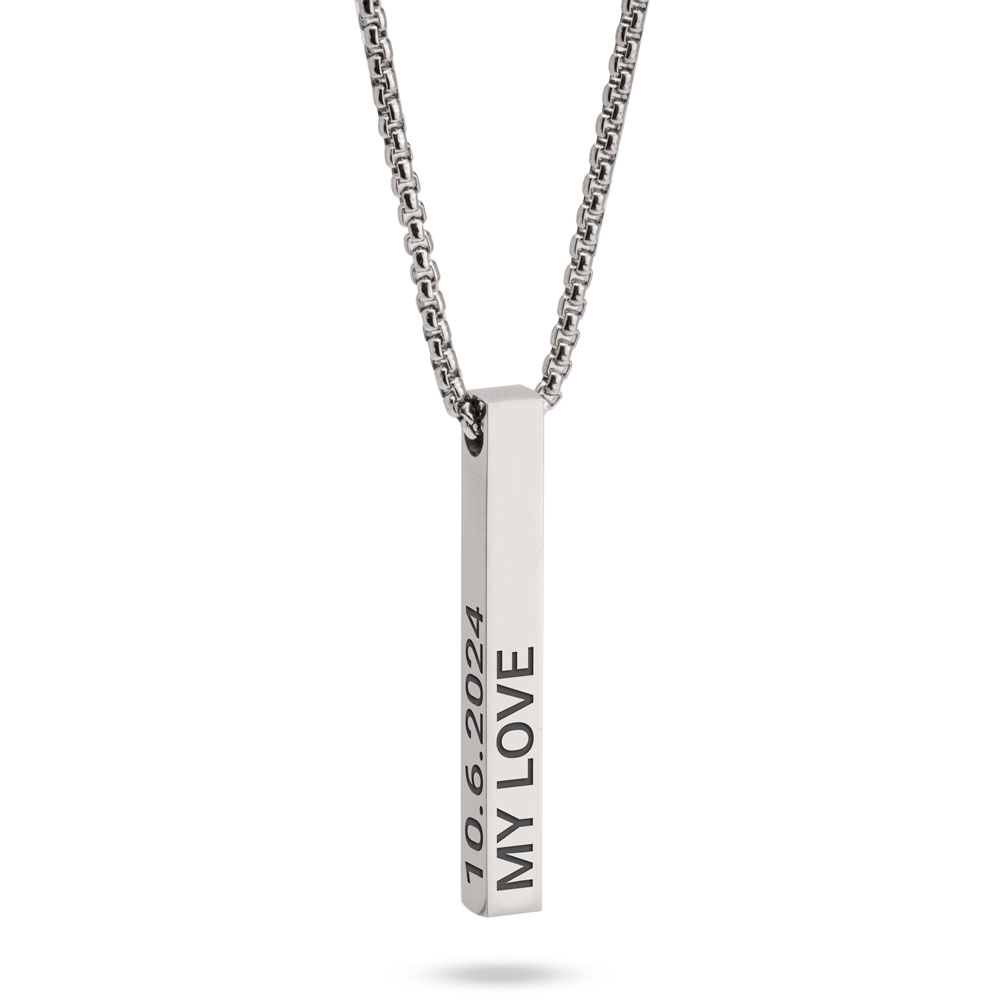Engraved 3d Bar Necklace for Men