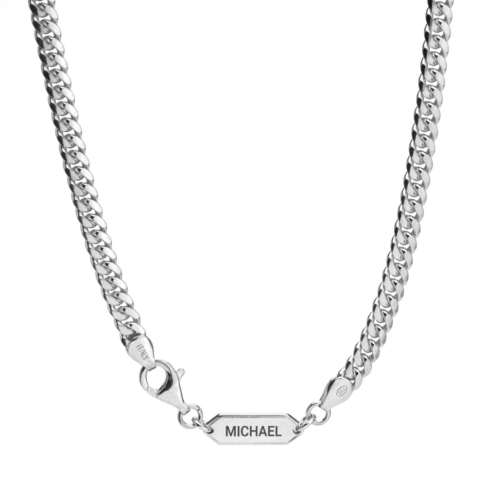 Personalized Cuban Chain Necklace with Engraved Bar