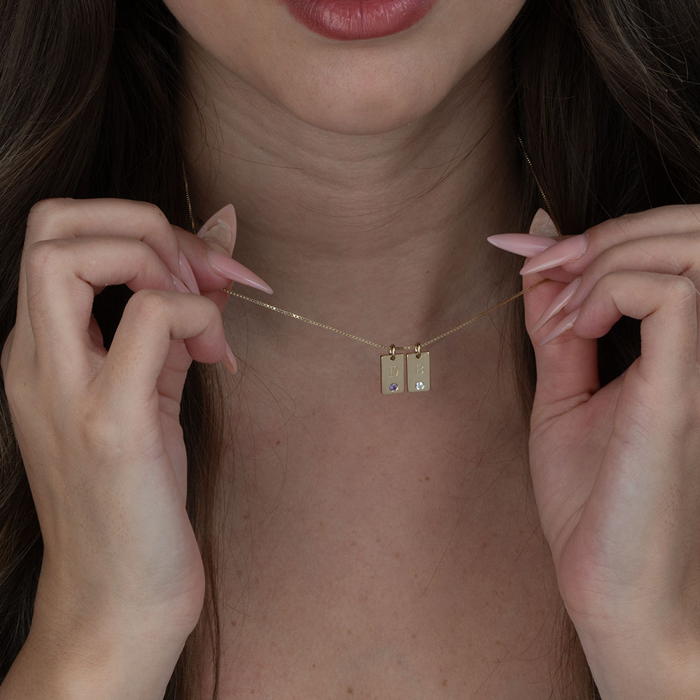 Custom Mother's Birthstone Necklace with Initial Charms