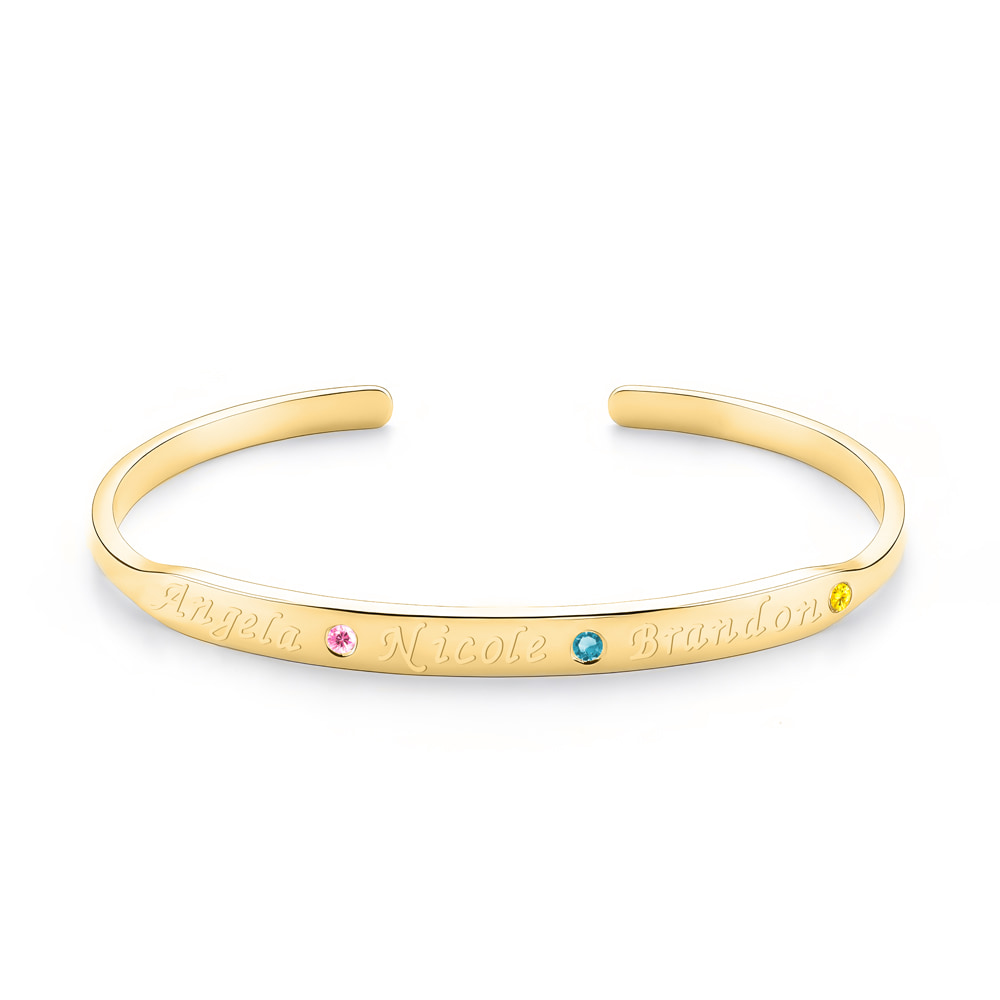 Personalized Bangle Bracelet with Names and Birthstones