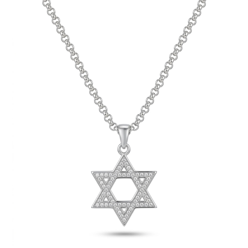 Collar de Plata con Estrella de David y Circonitas para Hombre - Plata .925