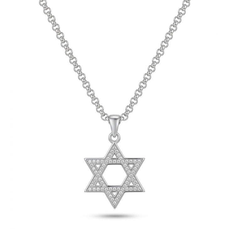 Collar de Plata con Estrella de David y Circonitas para Hombre