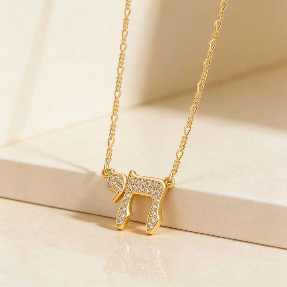 Large Chai Zirconia Pendant Necklace on a model - 2