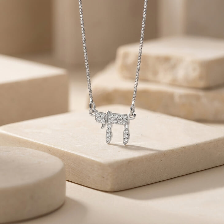 Classic Chai Pendant necklace in silver with sparkling zirconia accents