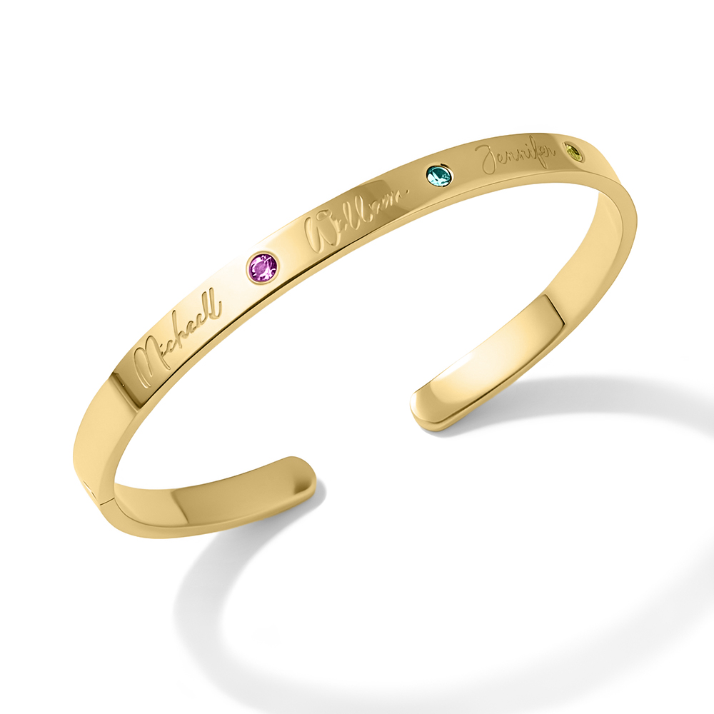 Custom Engraved Family Birthstone Bangle