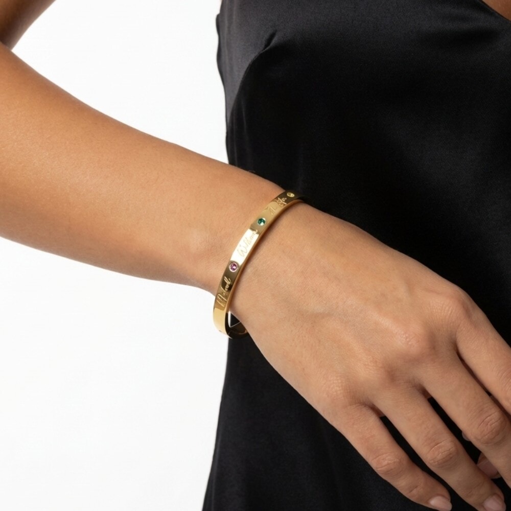 Custom Engraved Family Birthstone Bangle