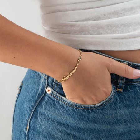 Personalized Name Bracelet with Birthstone Charm