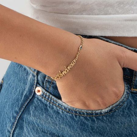 Personalized Name Bracelet with Birthstone Charm