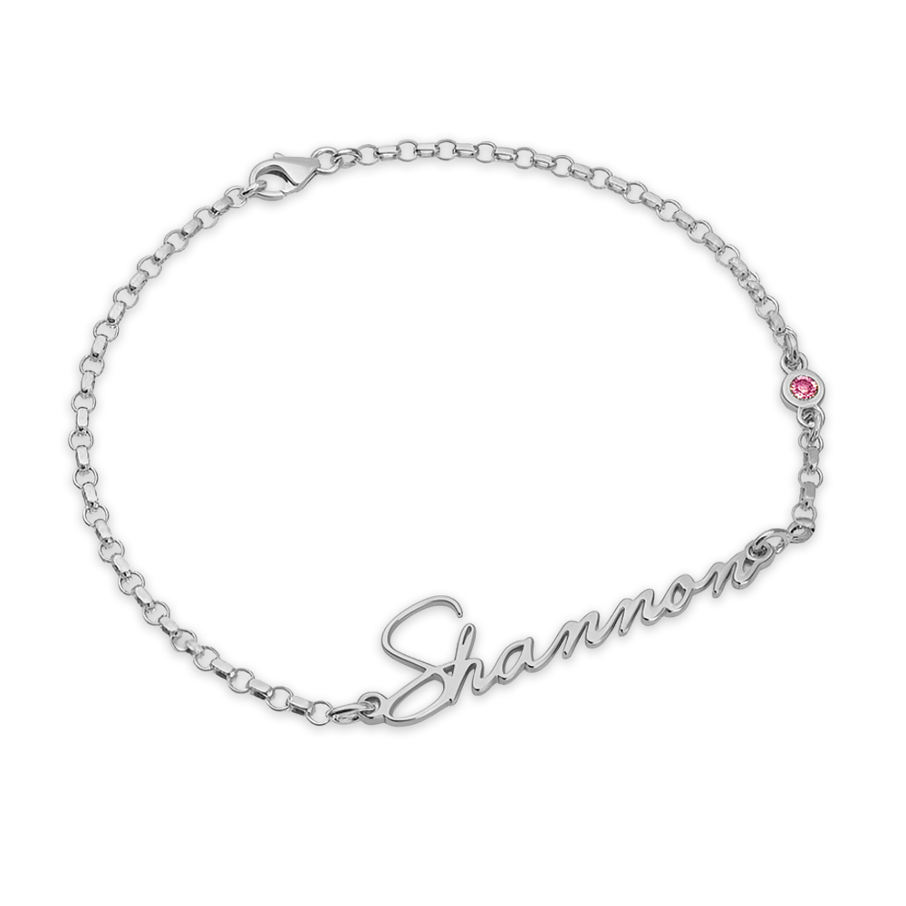 Personalized Dainty Name Bracelet with Birthstone Charm