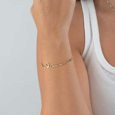 Personalized Dainty Name Bracelet with Birthstone Charm