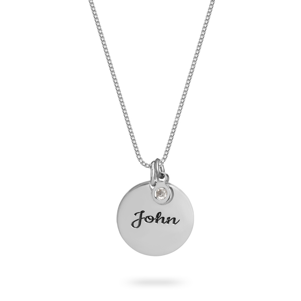 Personalized Engraved Disc Necklace with Diamond