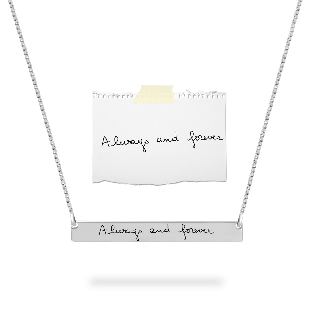 Personalized Bar Necklace with Engraved Handwriting