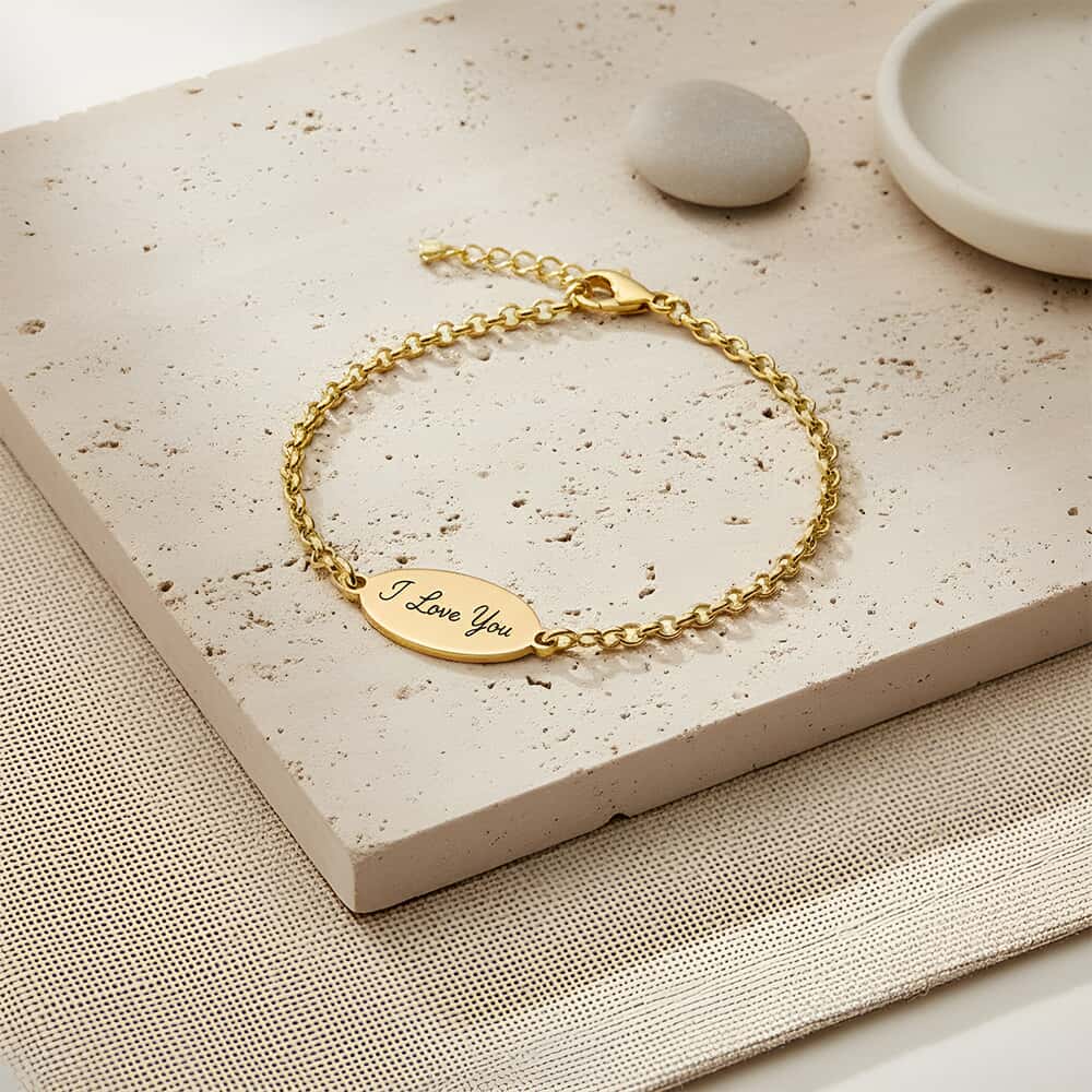 Custom Engraved Oval Bracelet with Handwriting