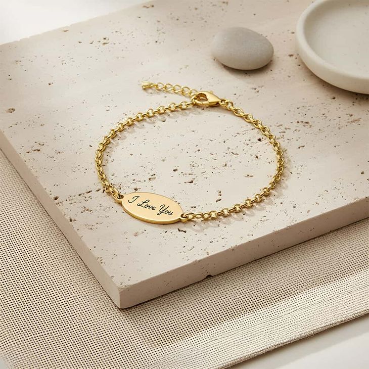 Custom Engraved Oval Bracelet with Handwriting model