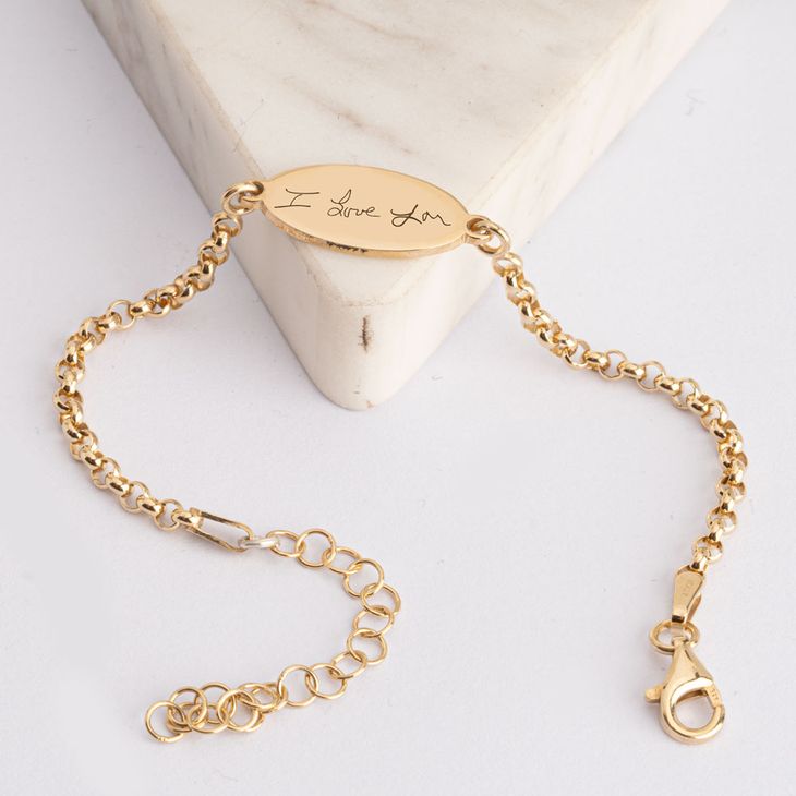 Custom Engraved Oval Bracelet with Handwriting model