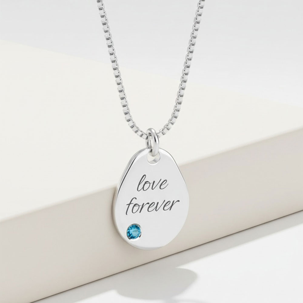 Personalized Engraved Birthstone Drop Necklace