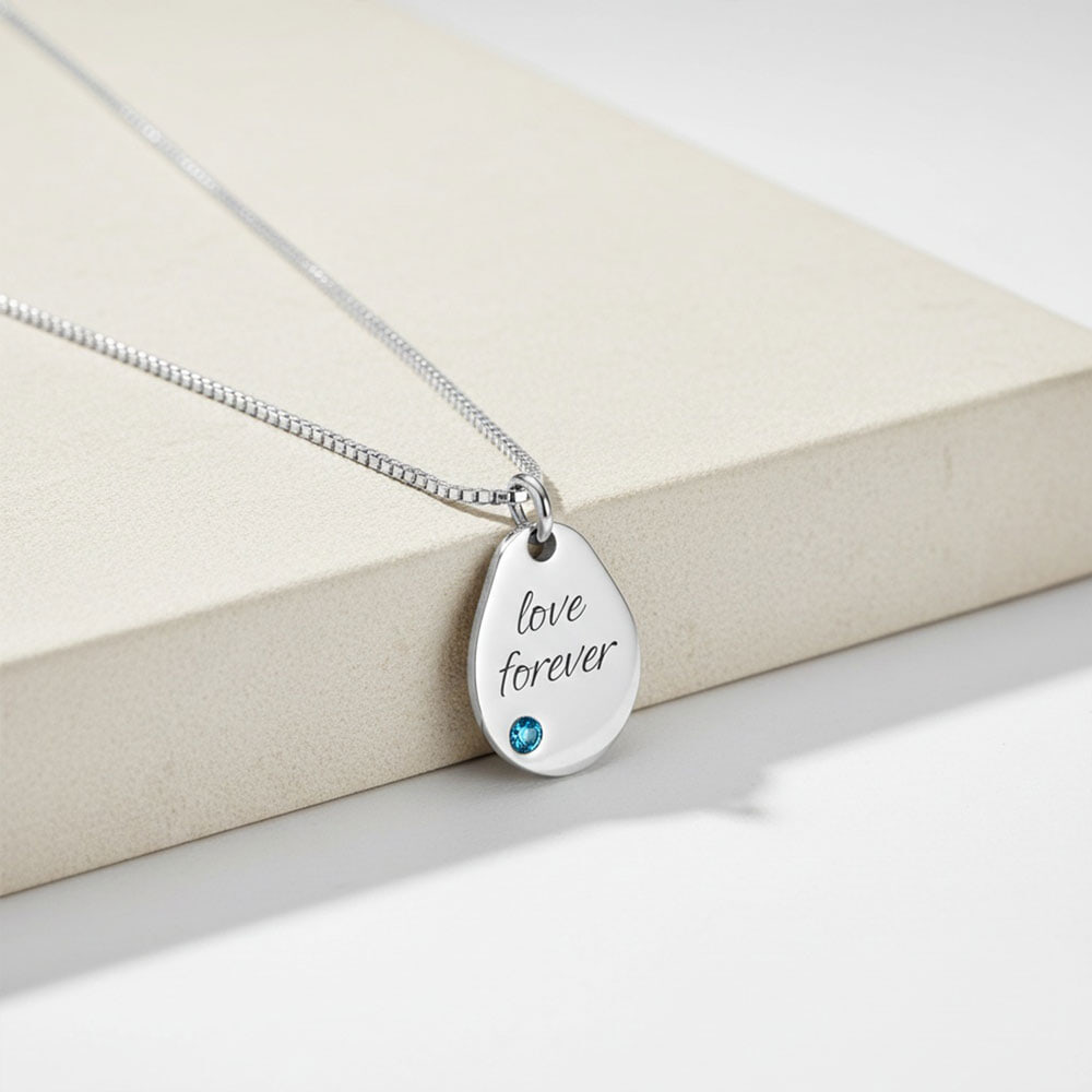 Personalized Engraved Birthstone Drop Necklace