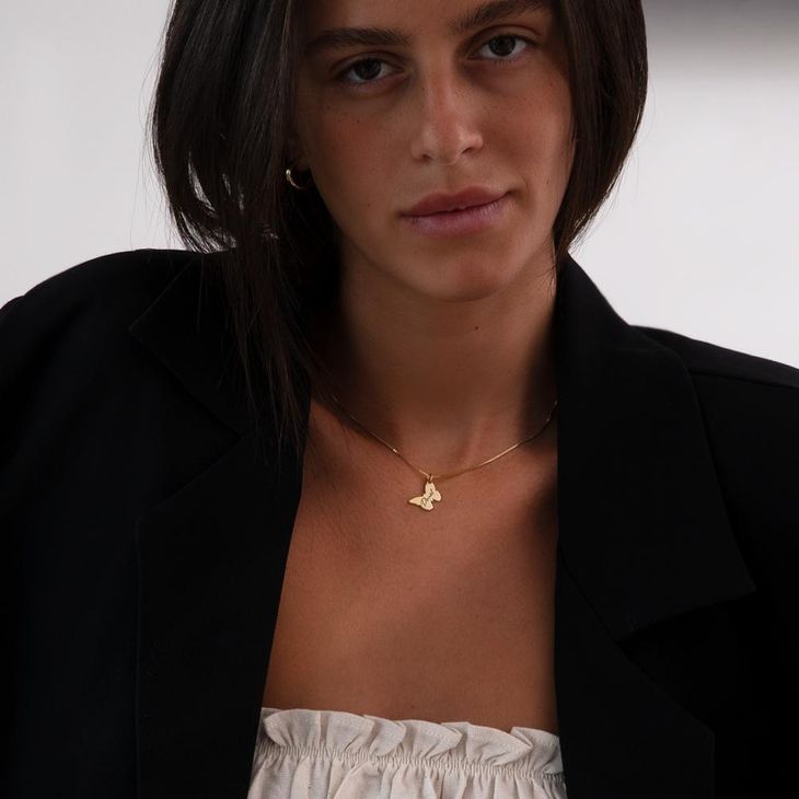 Tilted Butterfly Necklace with Name Engraving